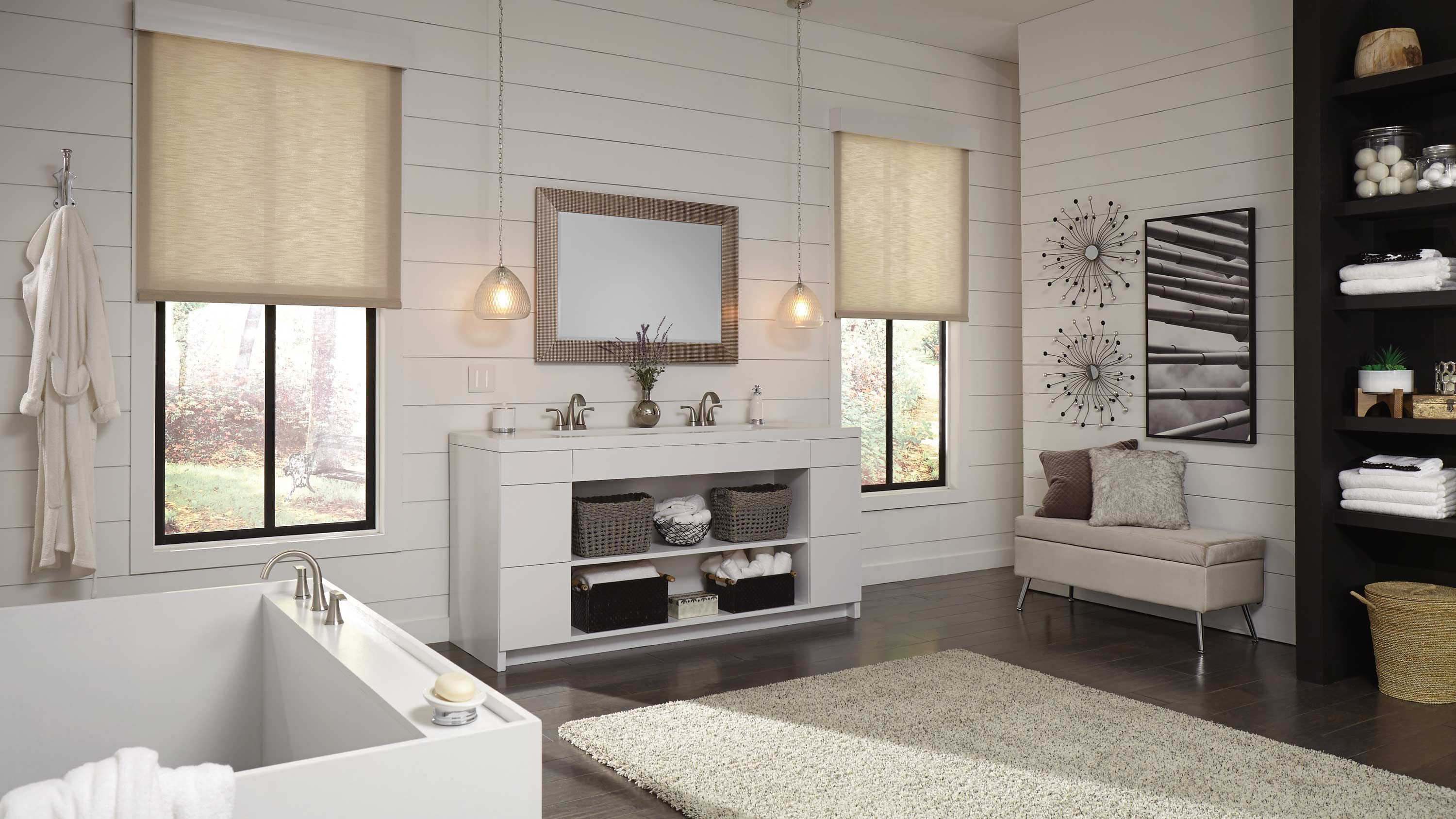 lutron image of bathroom with shades