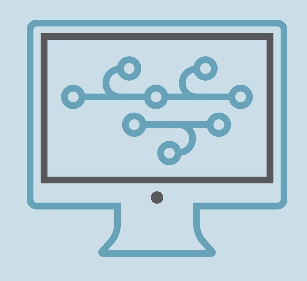 icon of computer with functions happening